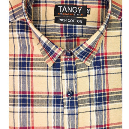 Rosolly Men's Cotton Lycra Full Sleeve Checked Casual Shirt (Brown)