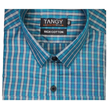 Rosolly Men's Cotton Lycra Full Sleeve Checked Casual Shirt (Sky Blue)