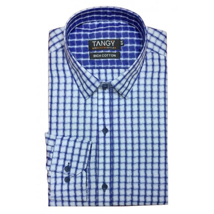 Rosolly Men's Cotton Lycra Full Sleeve Checked Casual Shirt (White)