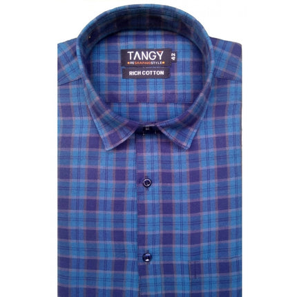 Rosolly Men's Cotton Lycra Full Sleeve Checked Casual Shirt (Dark Blue)