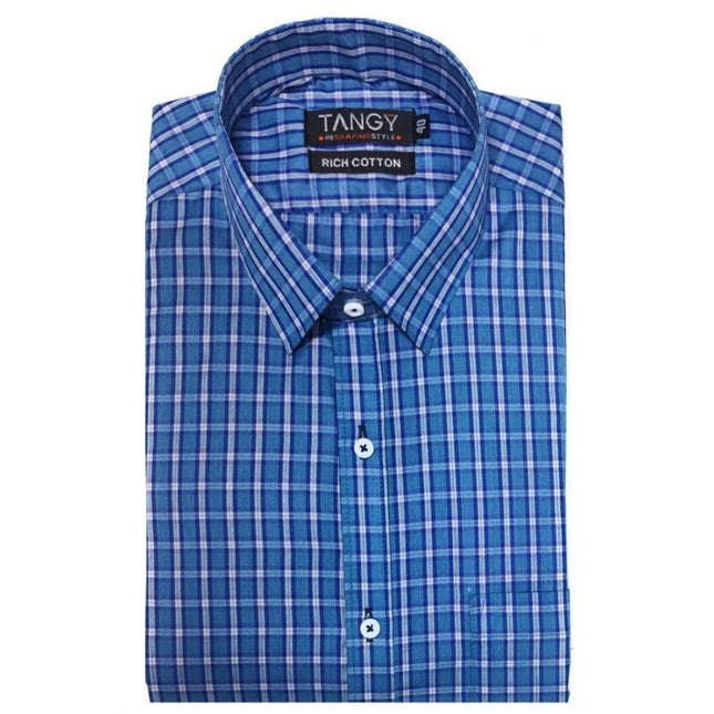 Rosolly Men's Cotton Lycra Full Sleeve Checked Casual Shirt (Blue)