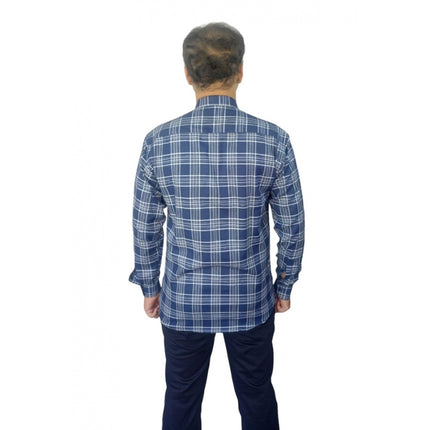 Rosolly Men's Cotton Lycra Full Sleeve Checked Casual Shirt (Navy Blue)