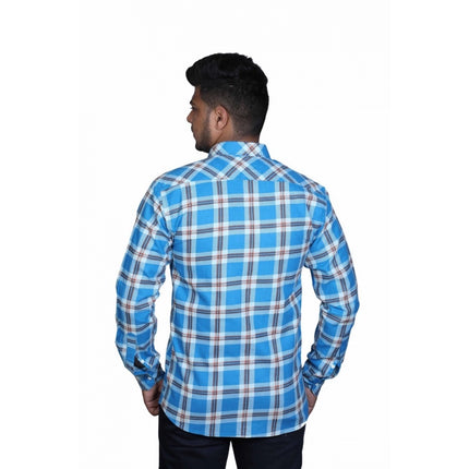 Rosolly Men's Cotton Lycra Full Sleeve Checked Casual Shirt (Blue White)