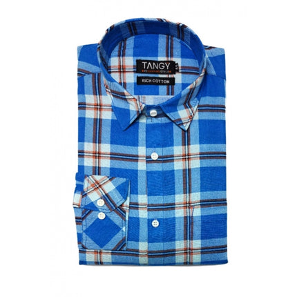 Rosolly Men's Cotton Lycra Full Sleeve Checked Casual Shirt (Blue White)