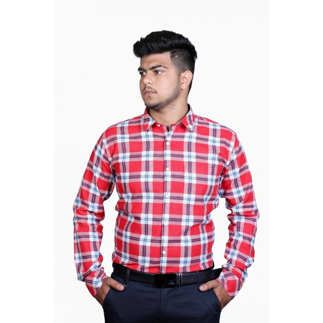 Rosolly Men's Cotton Lycra Full Sleeve Checked Casual Shirt (Red White)