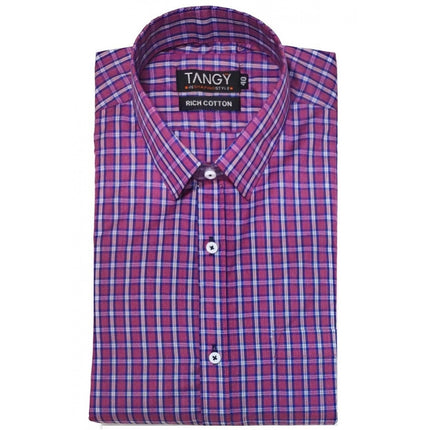 Rosolly Men's Cotton Lycra Full Sleeve Checked Casual Shirt (Pink)