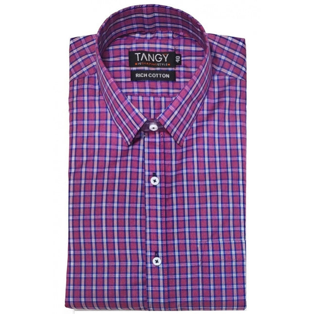 Rosolly Men's Cotton Lycra Full Sleeve Checked Casual Shirt (Pink)