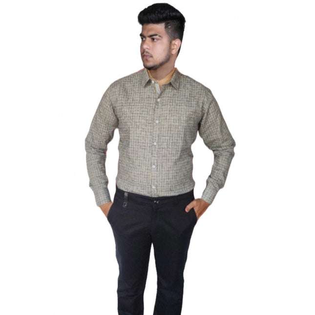 Rosolly Men's Cotton Lycra Full Sleeve Checked Casual Shirt (Grey)