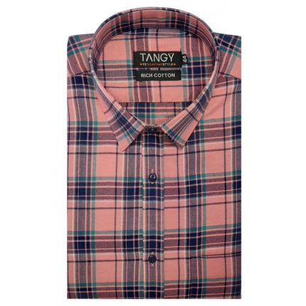 Rosolly Men's Cotton Lycra Full Sleeve Checked Casual Shirt (Peach)