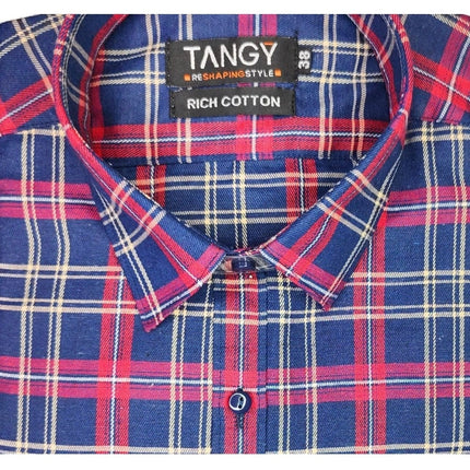 Rosolly Men's Cotton Lycra Full Sleeve Checked Casual Shirt (Red )