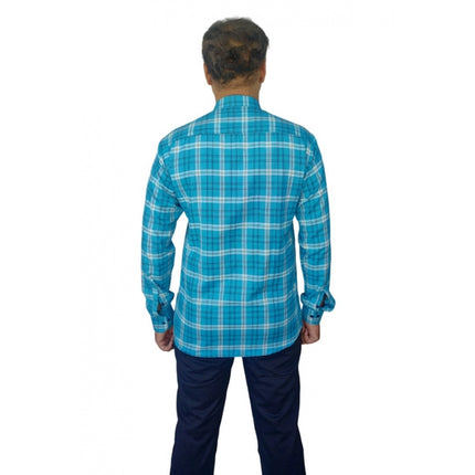 Rosolly Men's Cotton Lycra Full Sleeve Checked Casual Shirt (Sky Blue)