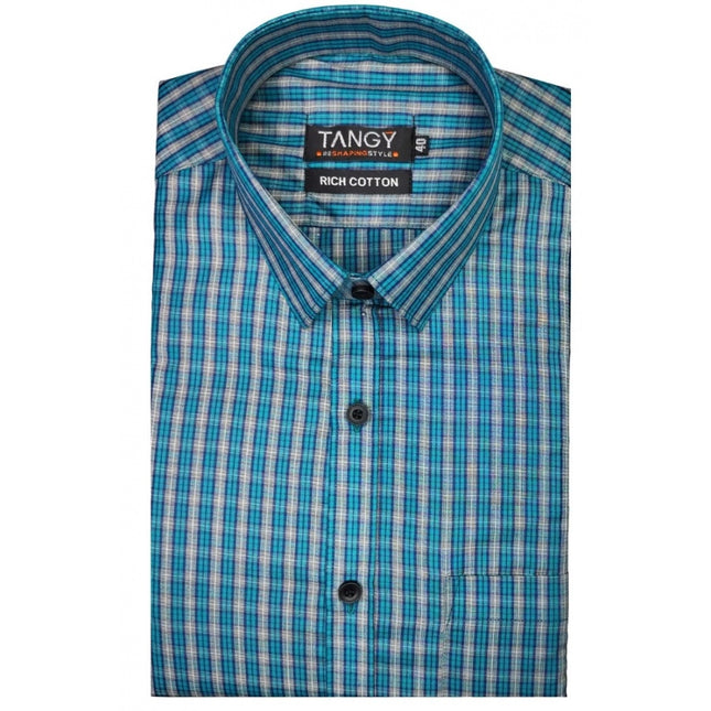 Rosolly Men's Cotton Lycra Full Sleeve Checked Casual Shirt (Sky Blue)