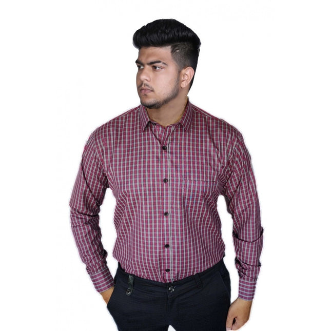 Rosolly Men's Cotton Lycra Full Sleeve Checked Casual Shirt (Red )