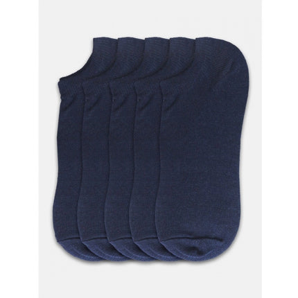 Rosolly 5 Pairs Unisex Casual Cotton Blended Solid Ankle length Socks (Navy)