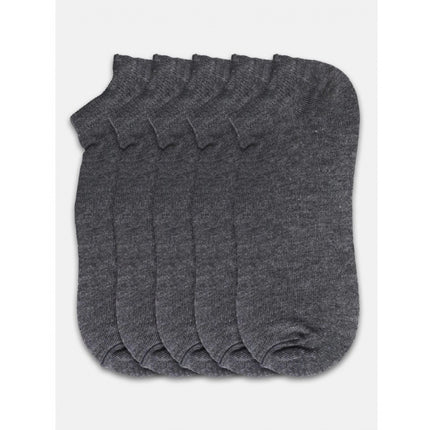 Rosolly 5 Pairs Unisex Casual Cotton Blended Solid Ankle length Socks (Dark Grey)