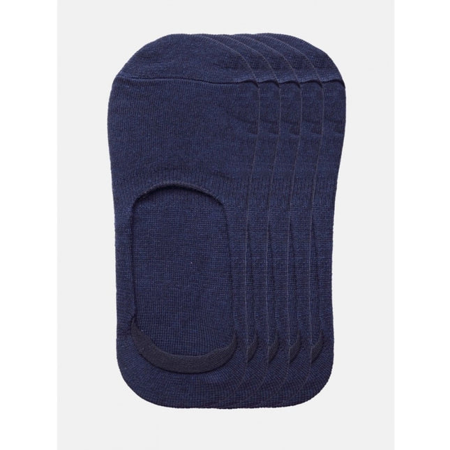 Rosolly 5 Pairs Unisex Casual Cotton Blended Solid No-show Socks (Navy)