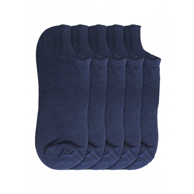 Rosolly 5 Pairs Unisex Casual Cotton Blended Solid Ankle length Socks (Navy)