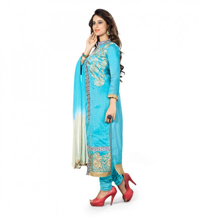 Rosolly Chanderi Fabric Sky Blue Color Unstitched Salwar-Suit Material With Dupatta