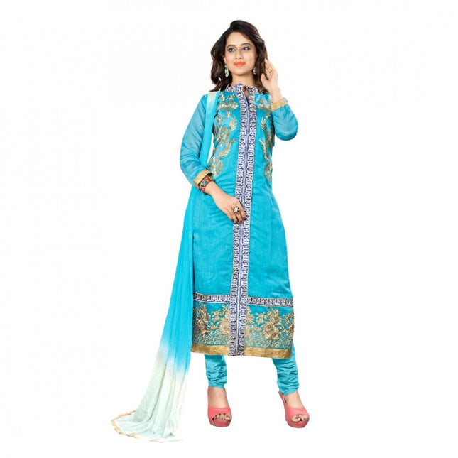 Rosolly Chanderi Fabric Sky Blue Color Unstitched Salwar-Suit Material With Dupatta