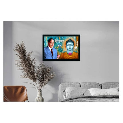 Rosolly Ambedkar Buddha Painting Vinyl Sparkle Coated with Synthetic Photo Frame (Multicolor)