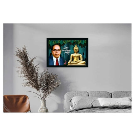 Rosolly Ambedkar Buddha Painting Vinyl Sparkle Coated with Synthetic Photo Frame (Multicolor)