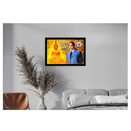 Rosolly Ambedkar Buddha Painting Vinyl Sparkle Coated with Synthetic Photo Frame (Multicolor)