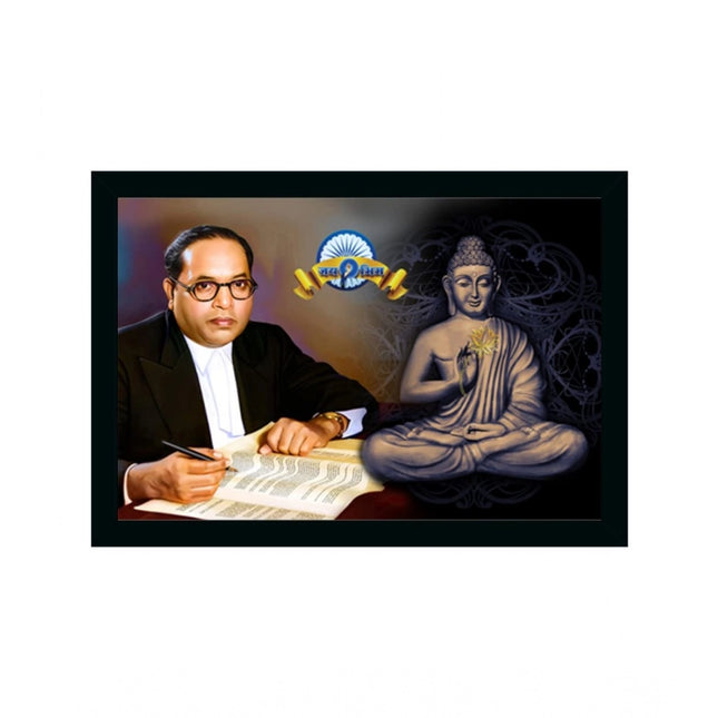 Rosolly Ambedkar Buddha Painting Vinyl Sparkle Coated with Synthetic Photo Frame (Multicolor)