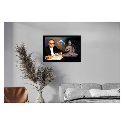 Rosolly Ambedkar Buddha Painting Vinyl Sparkle Coated with Synthetic Photo Frame (Multicolor)