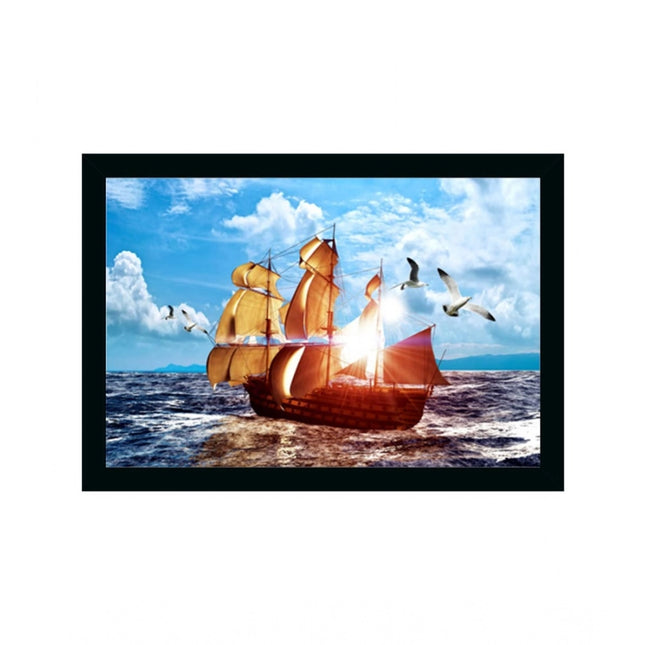 Rosolly Boat Frame Paintingwith Synthetic Photo Frame (Multicolor)