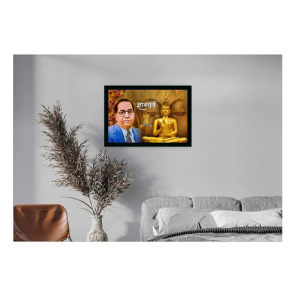 Rosolly Ambedkar Buddha Painting Vinyl Sparkle Coated with Synthetic Photo Frame (Multicolor)