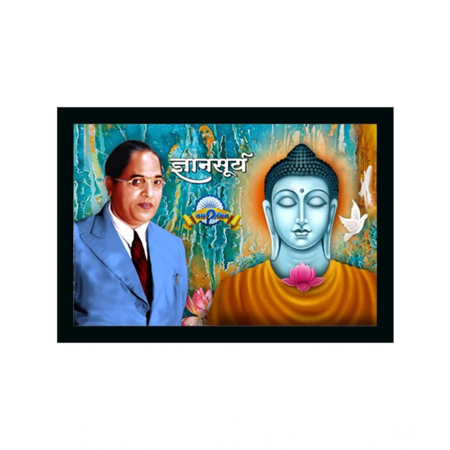 Rosolly Ambedkar Buddha Painting Vinyl Sparkle Coated with Synthetic Photo Frame (Multicolor)