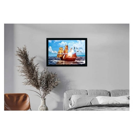 Rosolly Boat Frame Paintingwith Synthetic Photo Frame (Multicolor)
