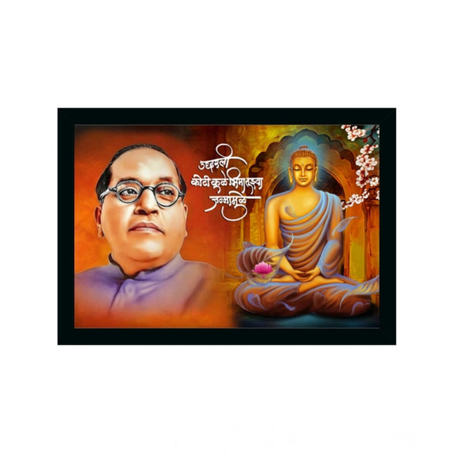 Rosolly Ambedkar Buddha Painting Vinyl Sparkle Coated with Synthetic Photo Frame (Multicolor)
