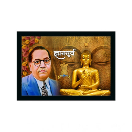 Rosolly Ambedkar Buddha Painting Vinyl Sparkle Coated with Synthetic Photo Frame (Multicolor)