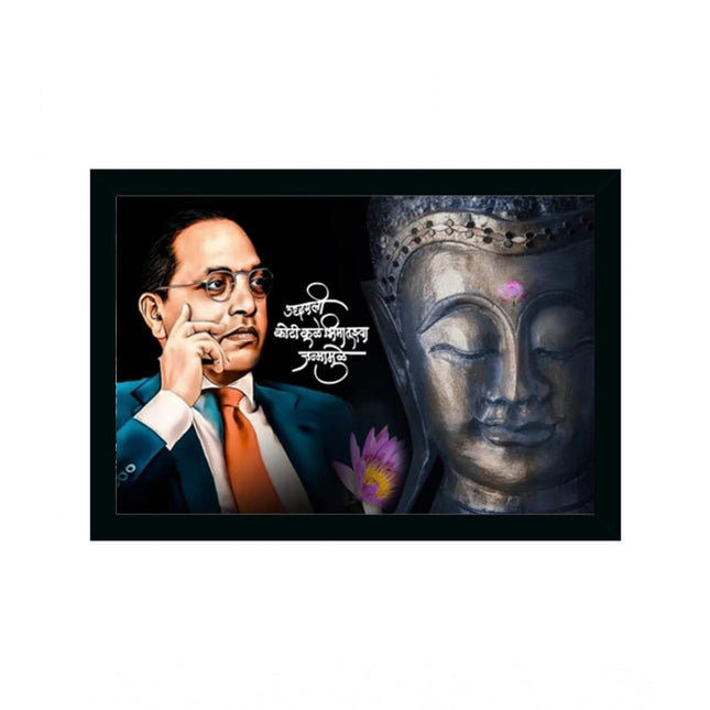 Rosolly Ambedkar Buddha Painting Vinyl Sparkle Coated with Synthetic Photo Frame (Multicolor)