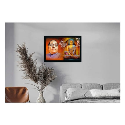 Rosolly Ambedkar Buddha Painting Vinyl Sparkle Coated with Synthetic Photo Frame (Multicolor)