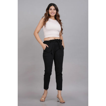 Rosolly Women's Casual Solid Lycra Trouser Pant (Black)