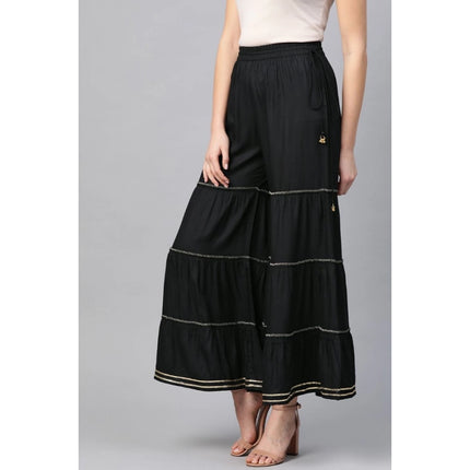 Rosolly Women's Casual Solid Rayon Sharara (Black)