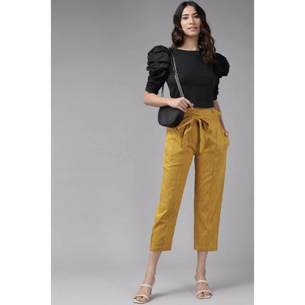 Rosolly Women's Casual Printed Cotton Flex Trouser Pant (Mustard)