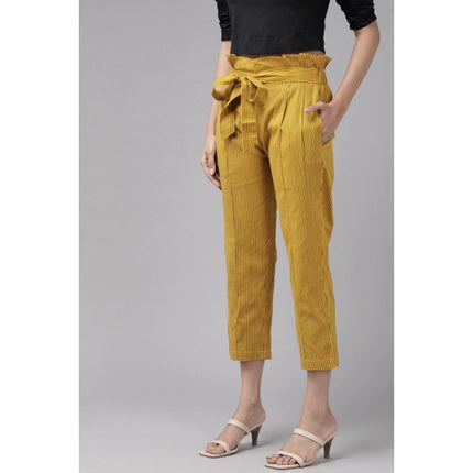 Rosolly Women's Casual Printed Cotton Flex Trouser Pant (Mustard)