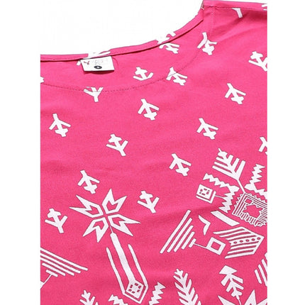 Rosolly Women's Casual Short Sleeve Printed Rayon Pajama Set (Pink)