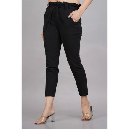 Rosolly Women's Casual Solid Lycra Trouser Pant (Black)