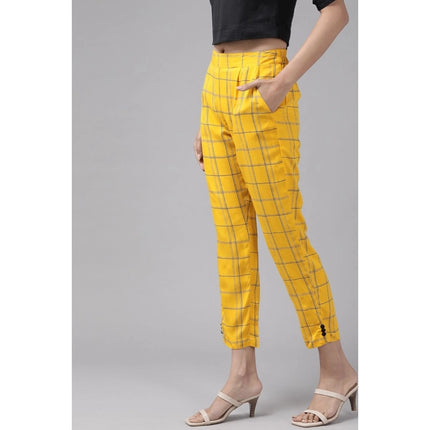 Rosolly Women's Casual Checked Rayon Trouser Pant (Yellow)