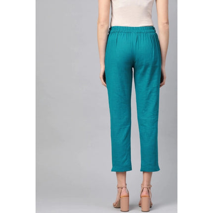 Rosolly Women's Casual Solid Cotton Slub Trouser Pant (Rama Blue)