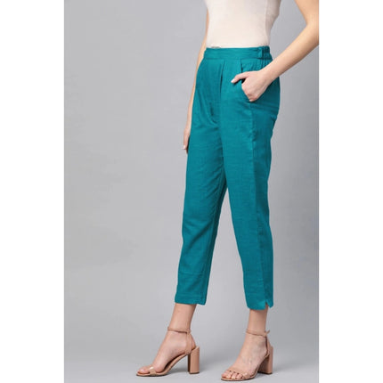 Rosolly Women's Casual Solid Cotton Slub Trouser Pant (Rama Blue)