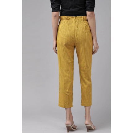 Rosolly Women's Casual Printed Cotton Flex Trouser Pant (Mustard)