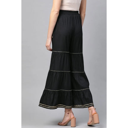 Rosolly Women's Casual Solid Rayon Sharara (Black)