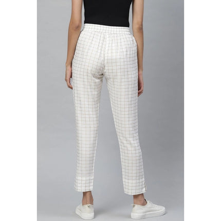 Rosolly Women's Casual Checked Rayon Trouser Pant (White)