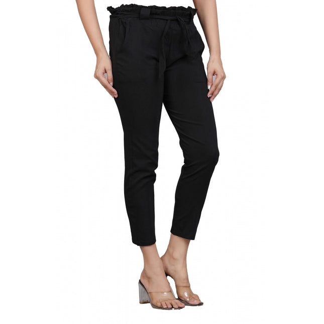 Rosolly Women's Casual Solid Lycra Trouser Pant (Black)