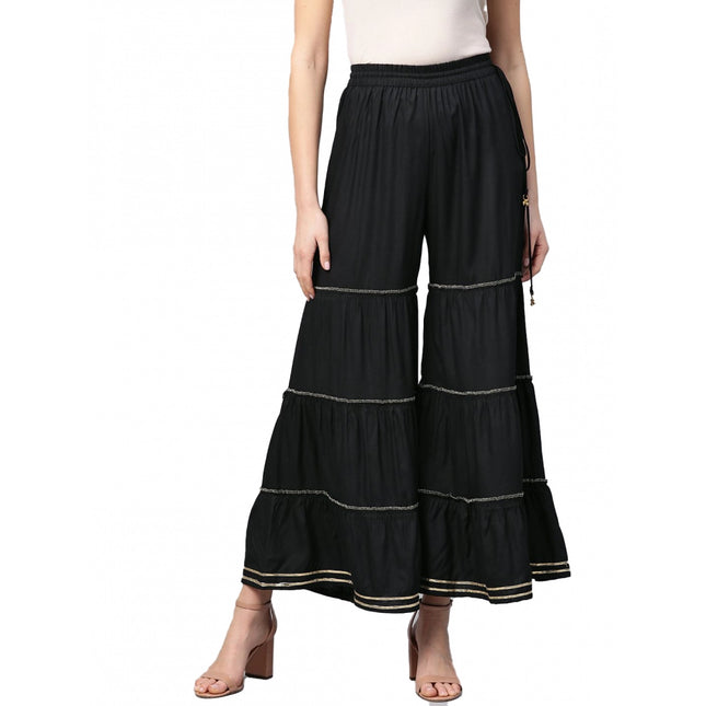 Rosolly Women's Casual Solid Rayon Sharara (Black)